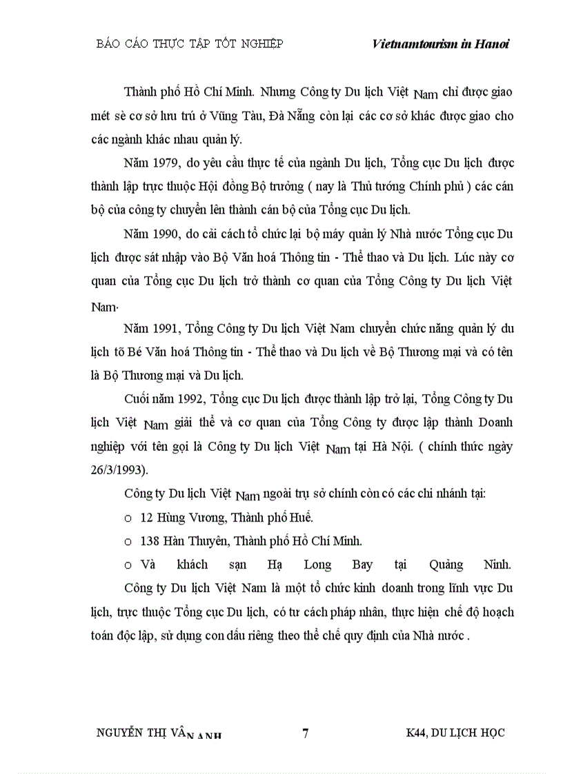 Tìm hiểu hoạt đông và kết quả kinh doanh của các phòng thị trường trong Công ty Du lịch Việt nam tại Hà nội