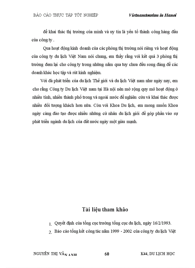 image for page Tìm hiểu hoạt đông và kết quả kinh doanh của các phòng thị trường trong Công ty Du lịch Việt nam tại Hà nội