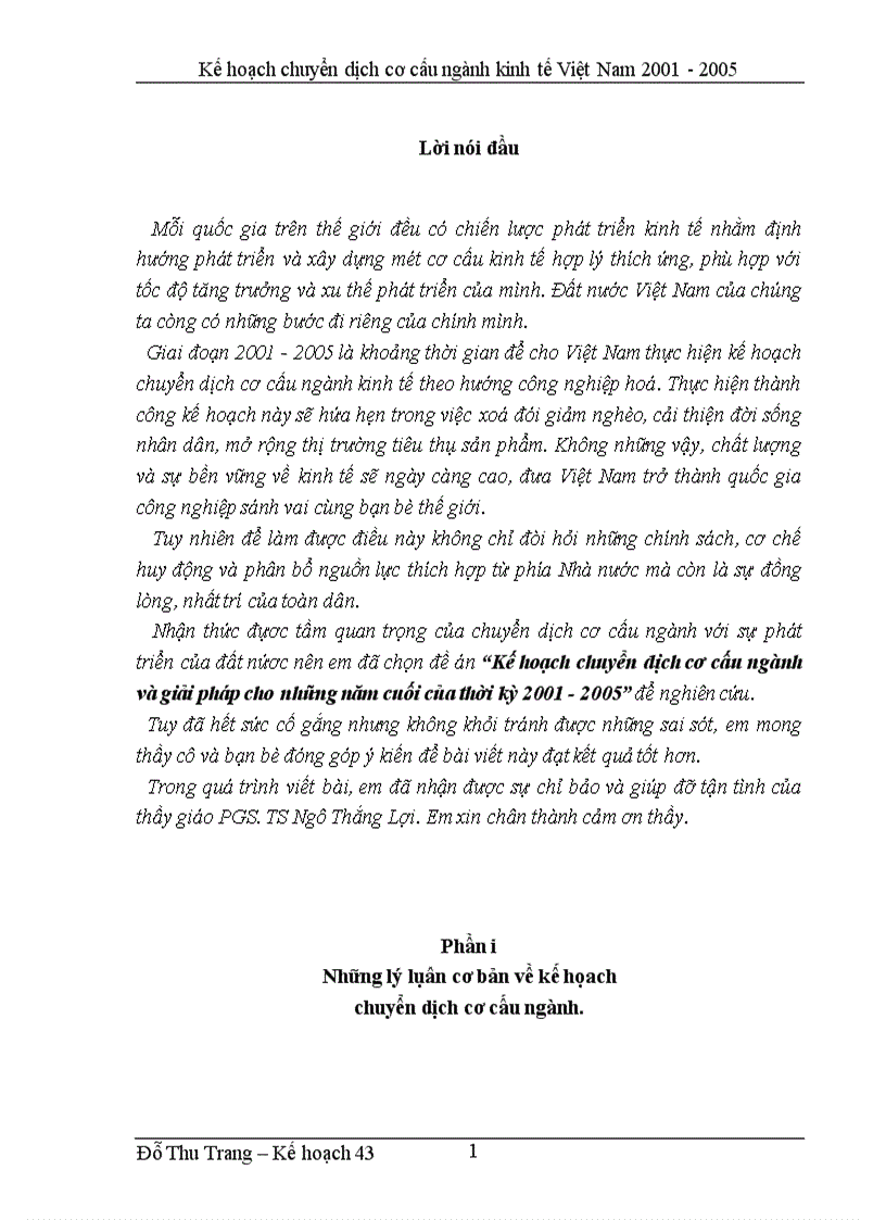 Kế hoạch chuyển dịch cơ cấu ngành và giải pháp cho những năm cuối của thời kỳ 2001-2005.