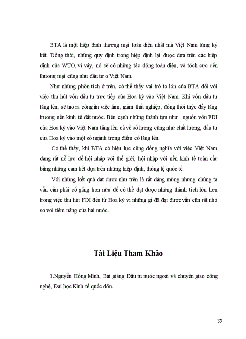 image for page Tác động của hiệp định thương mại Việt Mỹ ( BTA) tới đầu tư trực tiếp nước ngoài của Hoa Kỳ vào Việt Nam.