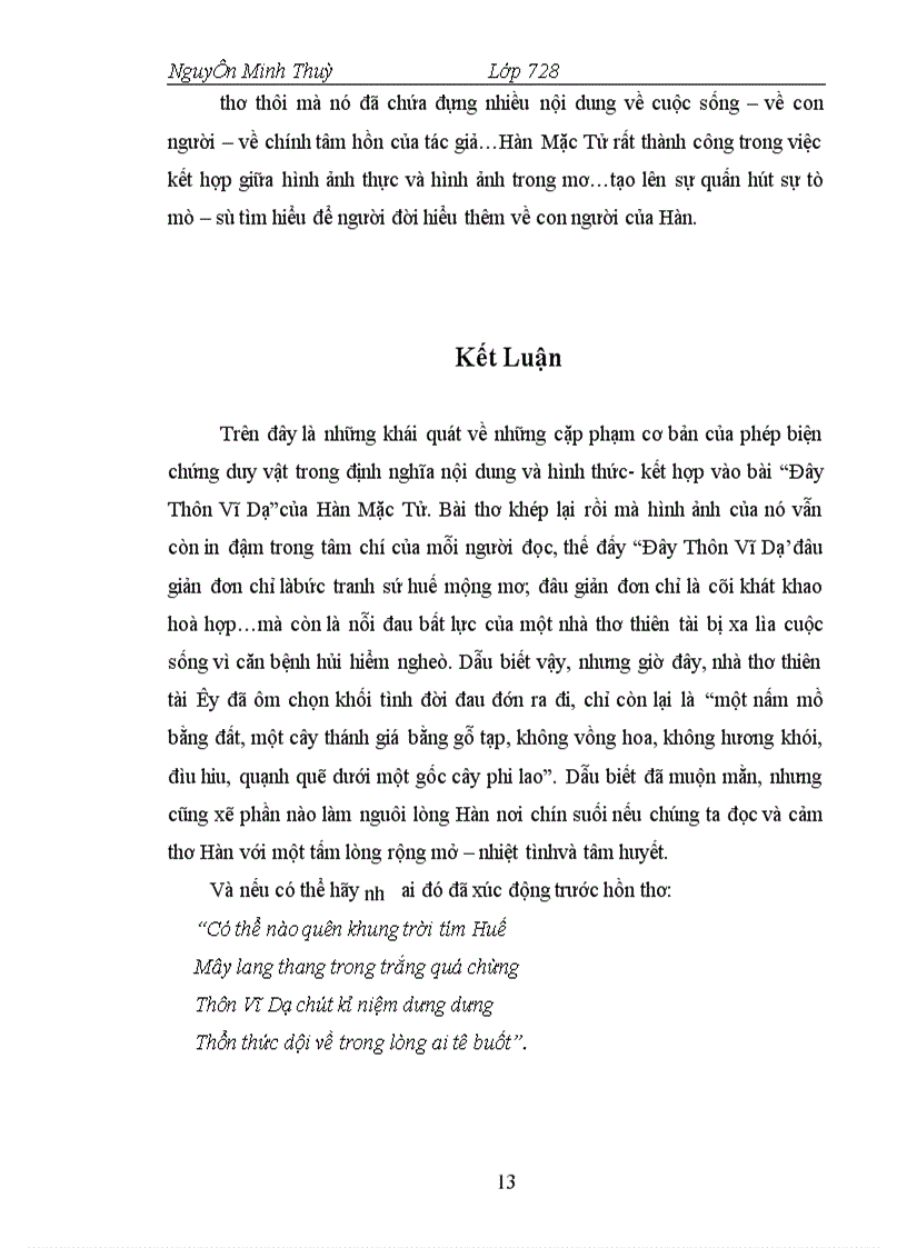 image for page Mối quan hệ biện chứng giữa nội dung và hình thức qua bài thơ: Đây thôn vĩ dạ.