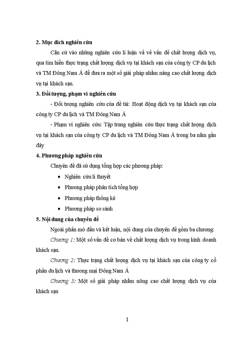 image for page Thực trạng và giải pháp nâng cao chất lượng dịch vụ khách sạn tại công ty cổ phần du lịch và thương mại Đông Nam Á