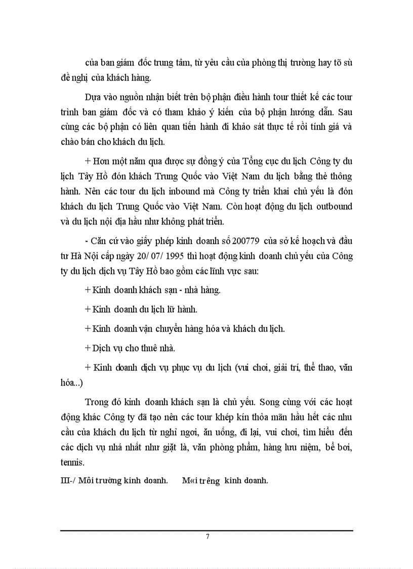 image for page Thực trạng hoạt động kinh doanh của Công ty du lịch - dịch vụ Tây Hồ