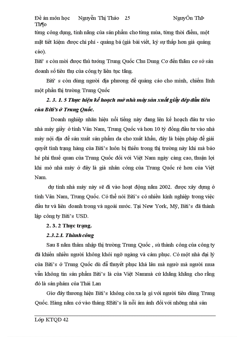 image for page Chiến lược thâm nhập thị trường Trung Quốc của công ty biti 's.