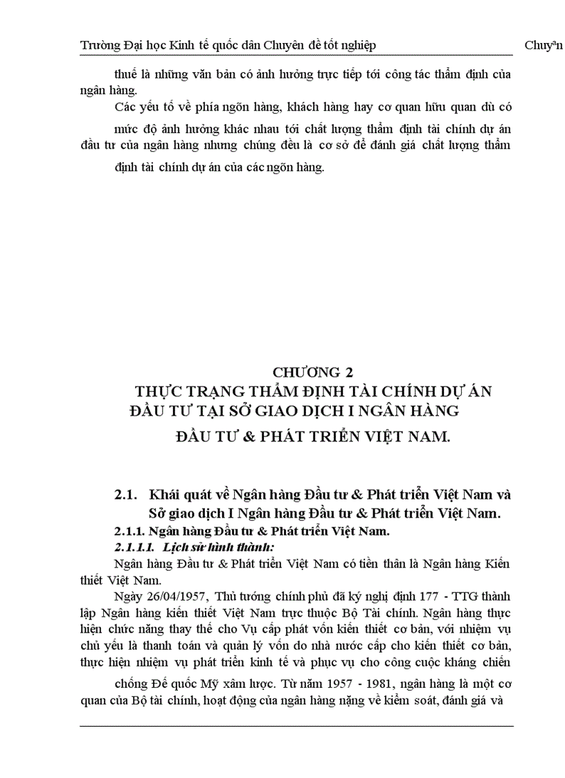 image for page Thực trạng thẩm định tài chính dự án đầu tư tại sở giao dịch I ngân hàng đầu tư & phát triển việt nam