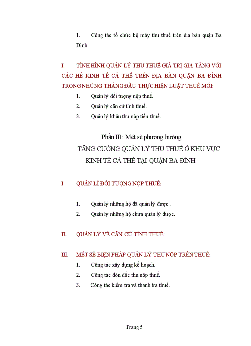 Nghiên cứu và phân tích tình hình thực tế quản lí thu thuế giá trị gia tăng ở khu vực kinh tế cá thể trên địa bàn Quận Ba đình