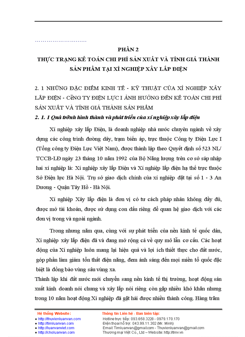 Hoàn thiện kế toán chi phí sản xuất và tính giá thành sản phẩm xây lắp với việc tăng cường hiệu quả quản trị chi phí tại xí nghiệp xây lắp Điện Công Ty Điện Lực