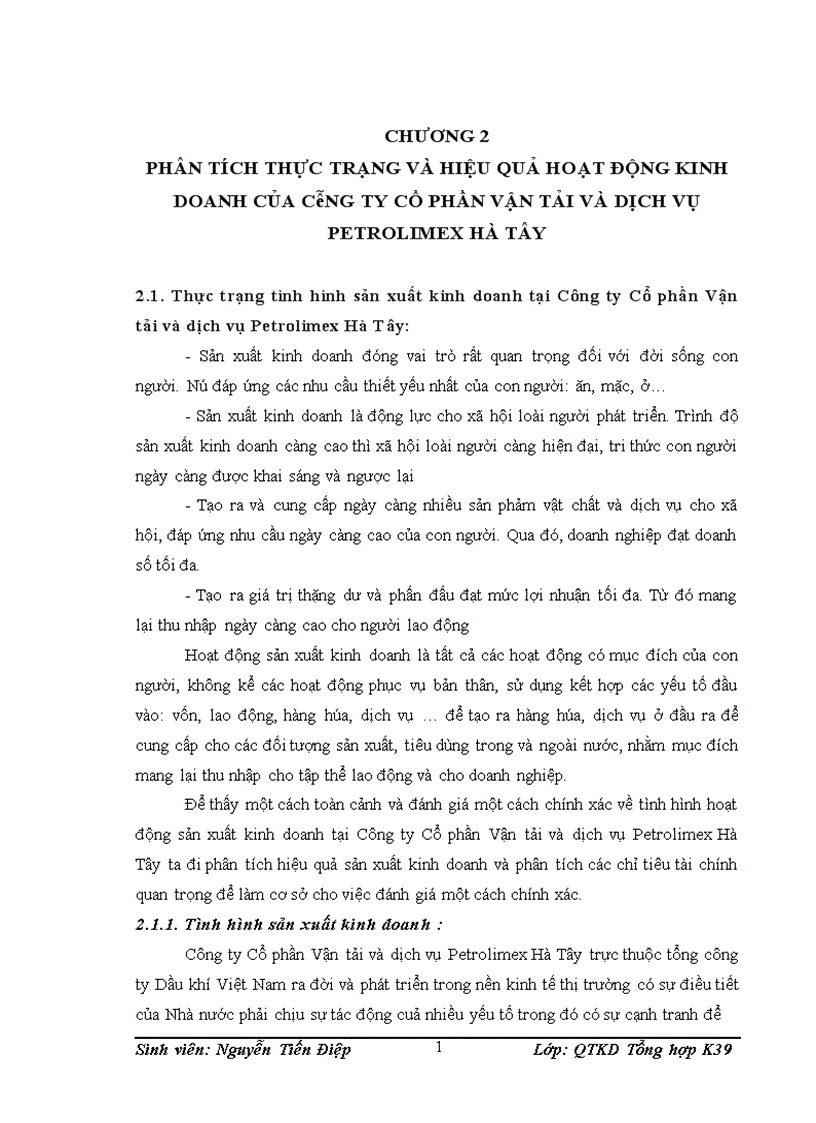 image for page Phân tích thực trạng và hiệu quả hoạt động kinh doanh của công ty cổ phần vận tải và dịch vụ petrolimex hà tây