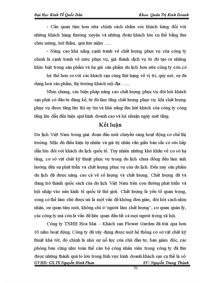 image for page Thực trạng và giải pháp chủ yếu nhằm nâng cao chất lượng phục vụ trong kinh doanh khách sạn tại Công ty TNHH HOA MAI – Khách sạn FLOWER GARDE