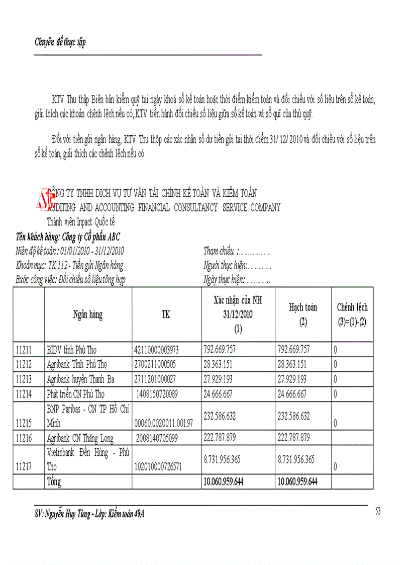 image for page Hoàn thiện quy trình kiểm toán khoản mục tiền và các khoản tương đương tiền trên BCTC tại Công ty TNHH Dịch vụ Tư vấn Tài chính Kế toán và Kiểm toán AASC
