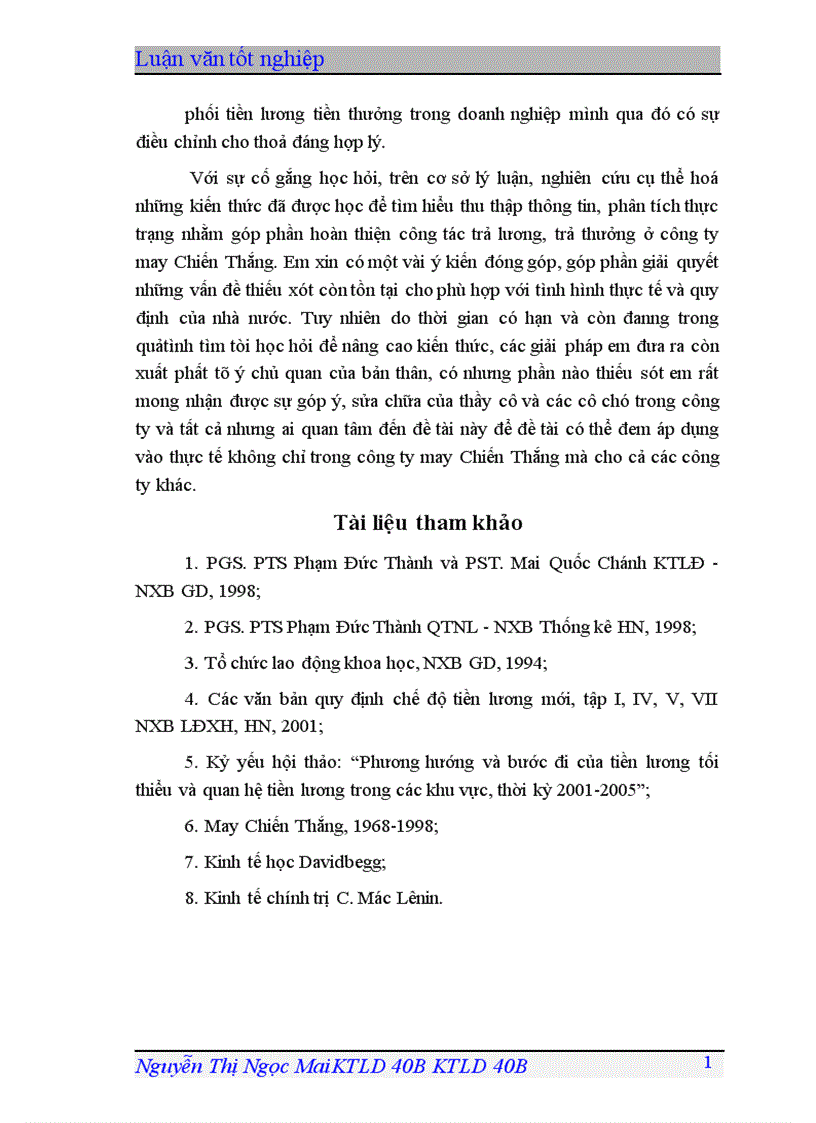 image for page Một số giải pháp hoàn thiện các hình thức trả lương, trả thưởng ở Công ty May Chiến Thắng.