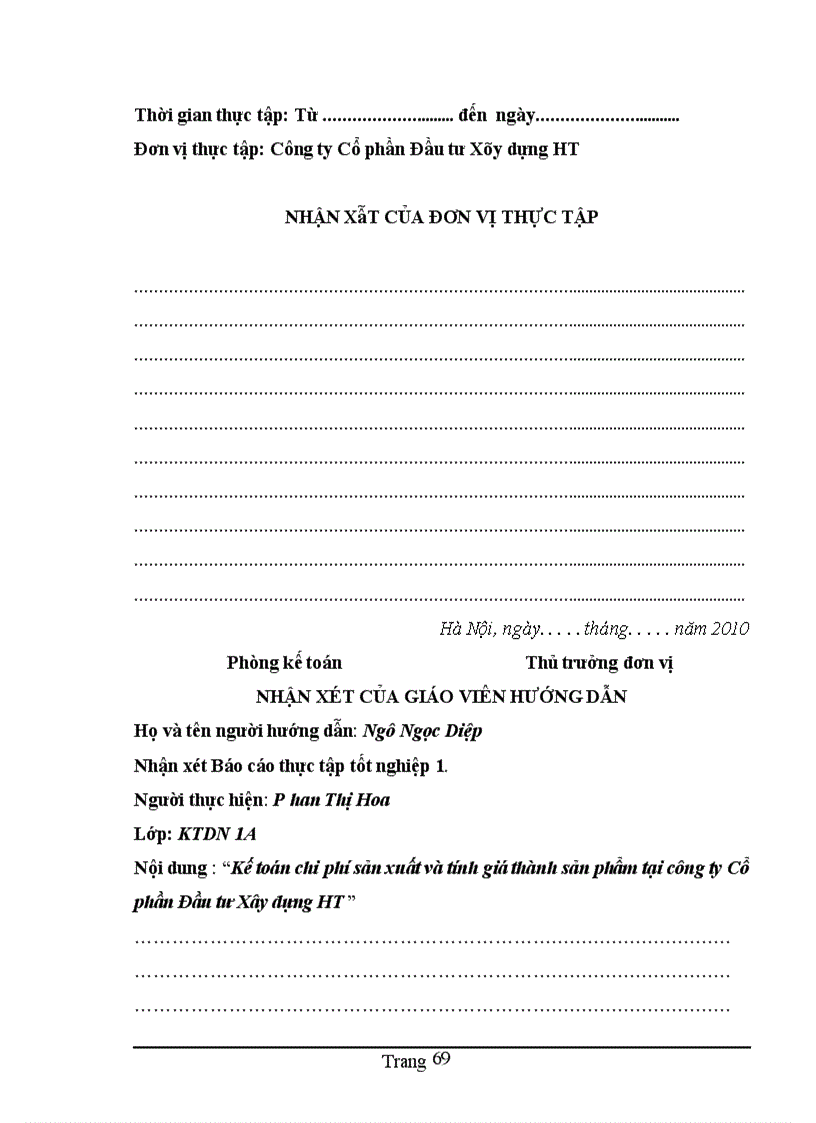 image for page Hoàn thiện kế toán tập hợp chi phí sản xuất và tính giá thành sản phẩm tại công ty Cổ phần Đầu tư xây dựng HT