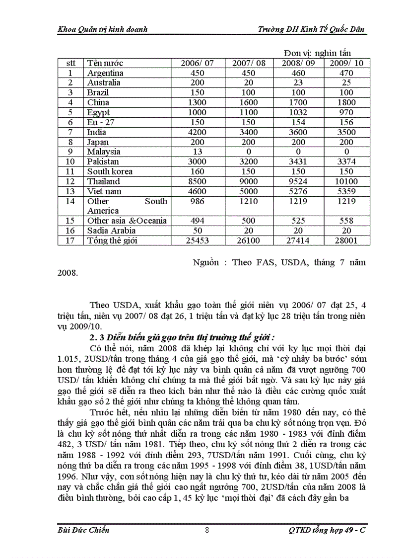 image for page Thực trạng sản xuất và xuât khẩu gạo của Viêt Nam trong thời gian qua