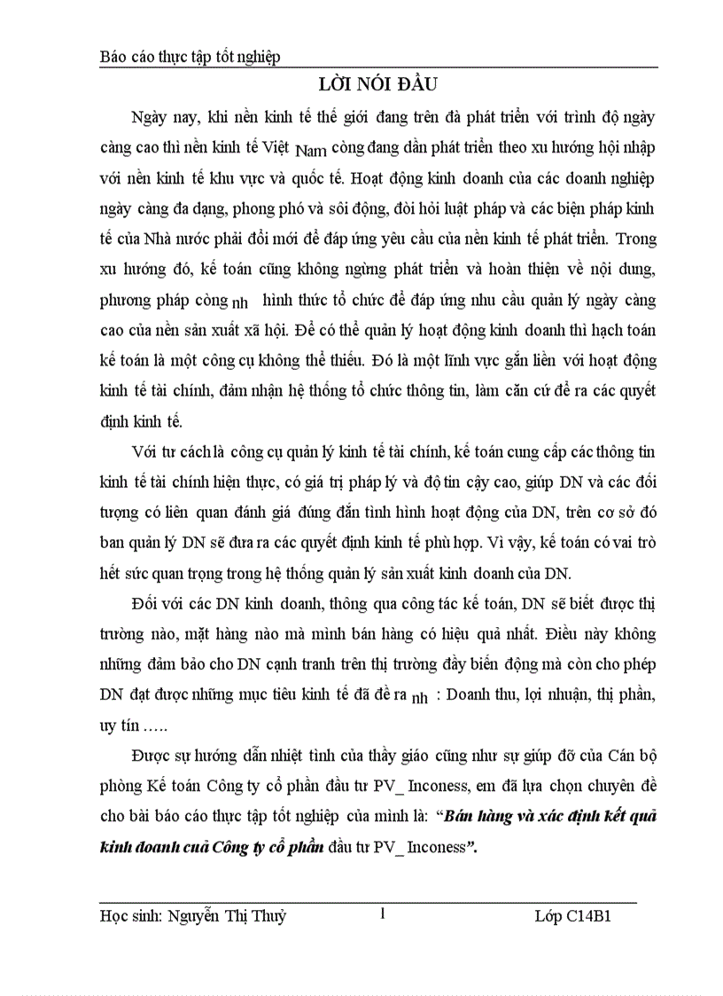 Kế toán Bán hàng và xác định kết quả kinh doanh cuả Công ty cổ phần đầu tư PV_Inconess