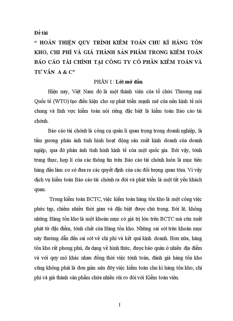 image for page Hoàn thiện quy trình kiểm toán chu kì hàng tồn kho, chi phí và giá thành sản phẩm trong kiểm toán Báo cáo tài chính tại công ty Cổ phần kiểm toán và tư vấn A&C