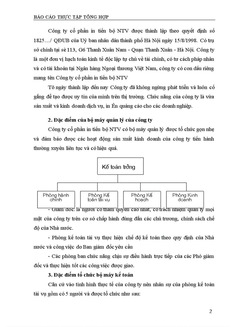Báo cáo thực tập tổng hợp: Công ty Cổ phần In Tiến Bộ NTV
