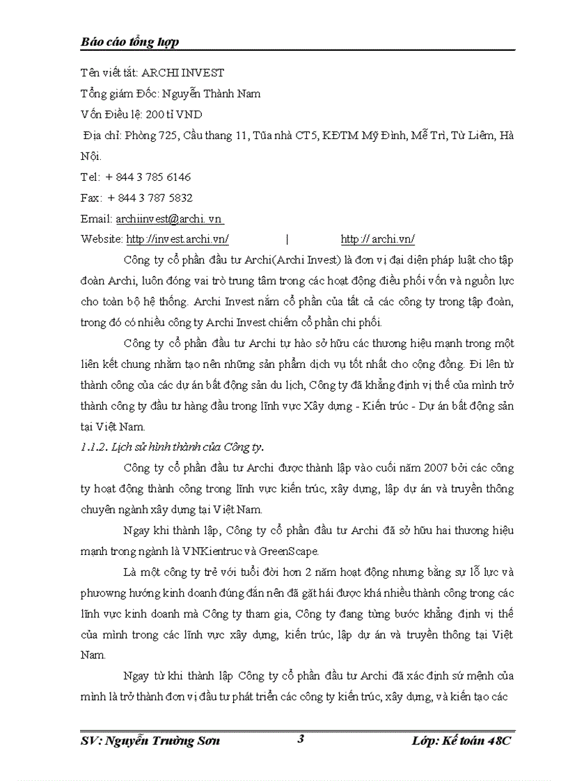 image for page Một số đánh giá về tình hình tổ chức hạch toán kế toán tại Công ty cổ phần đầu tư Archi.