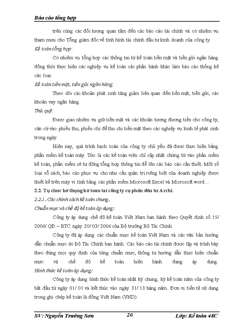 image for page Một số đánh giá về tình hình tổ chức hạch toán kế toán tại Công ty cổ phần đầu tư Archi.