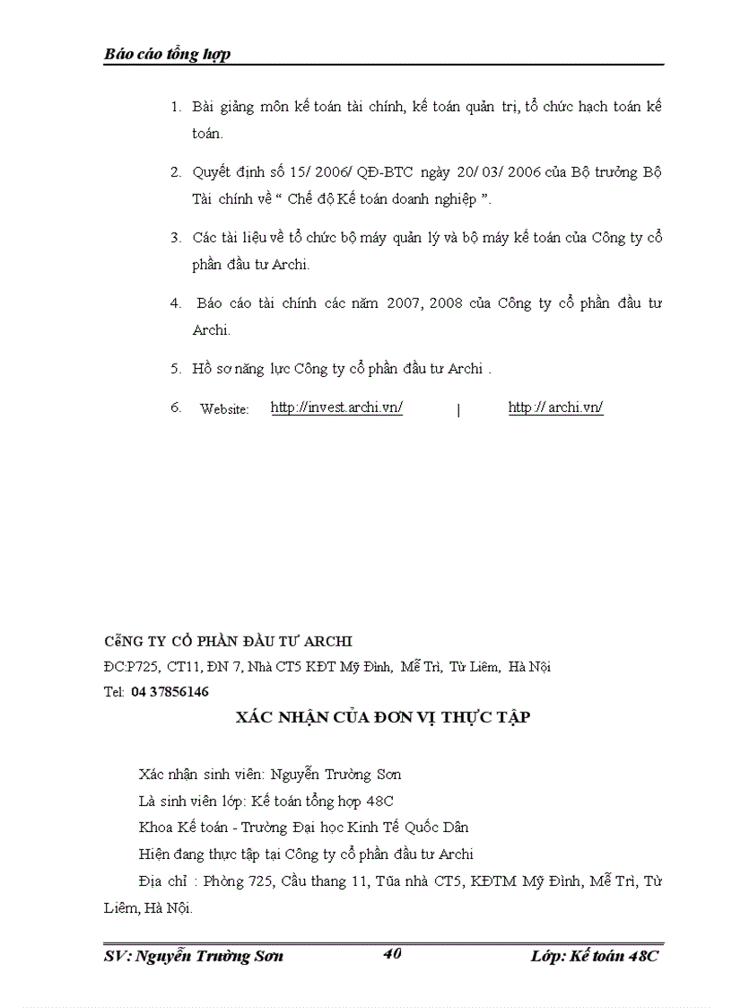 image for page Một số đánh giá về tình hình tổ chức hạch toán kế toán tại Công ty cổ phần đầu tư Archi.
