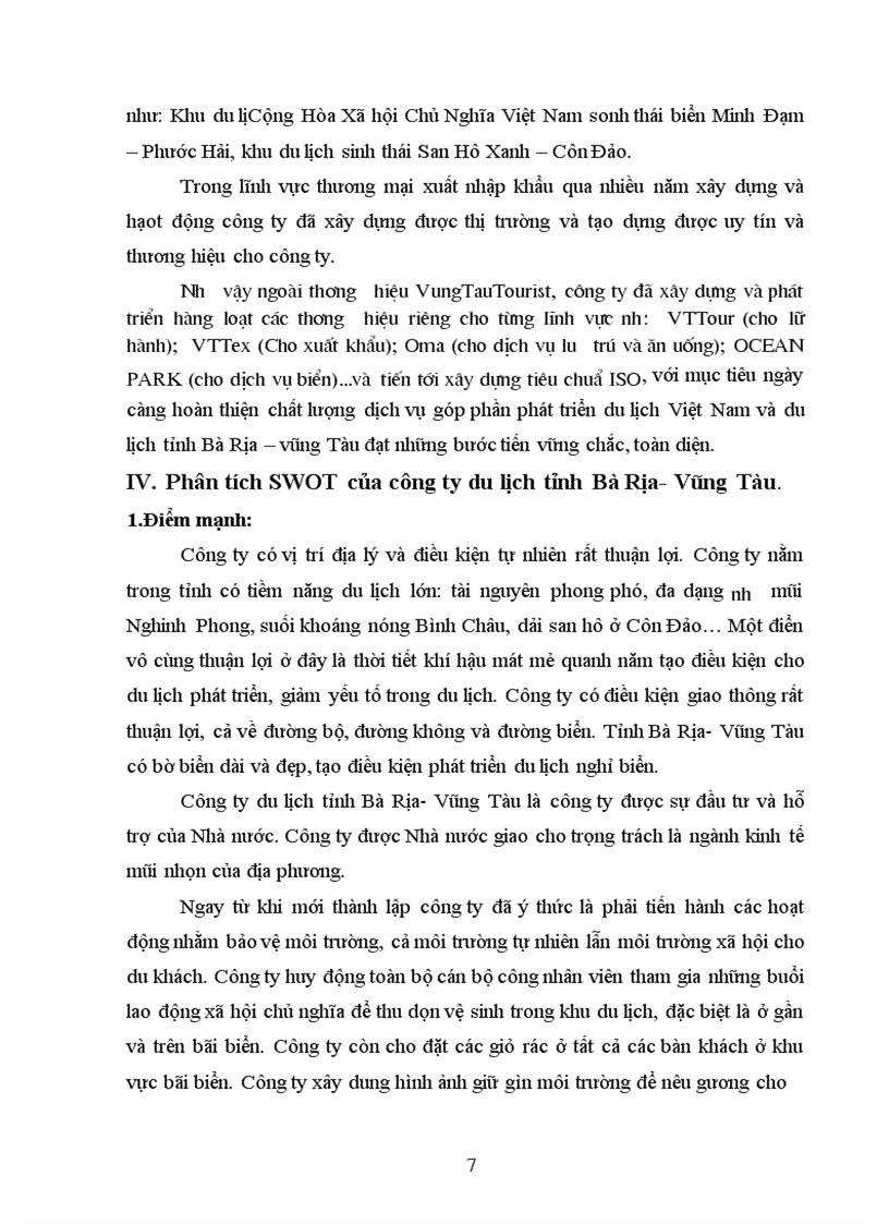 image for page Phân tích SWOT của công ty du lịch Bà Rịa – Vũng Tàu.