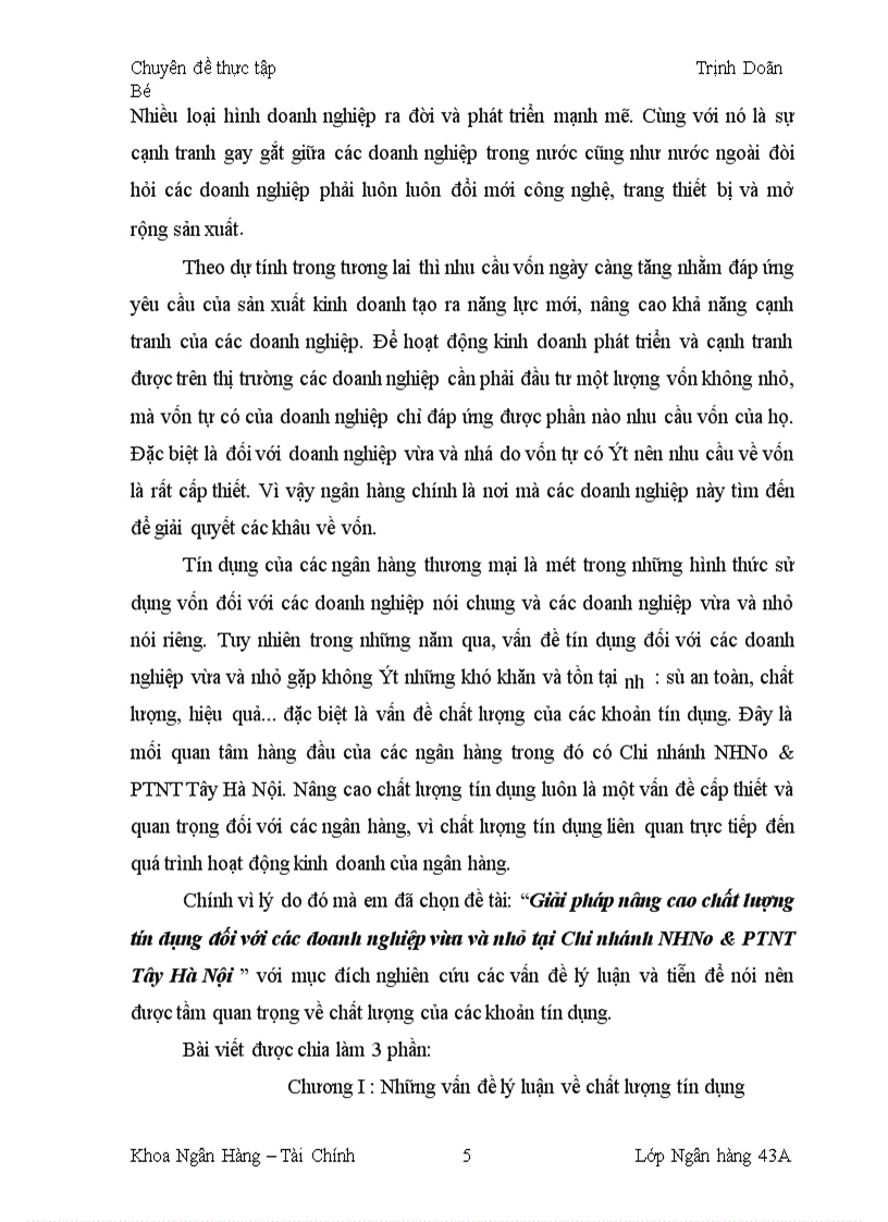 image for page Giải pháp nâng cao chất lượng tín dụng đối với các doanh nghiệp vừa và nhỏ tại Chi nhánh Ngân Hàng Nông nghiệp và Phát triển nông thôn Tây Hà Nội