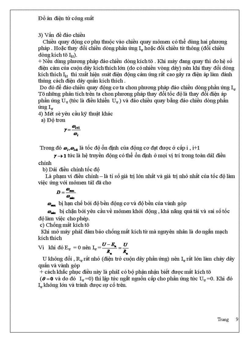image for page Thiết kế nguồn cấp điện cho động cơ điện một chiều kích từ đoc lập có đảo chiều theo nguyên tăc điều khiển riêng.Mạch đảm bảo tốc độ trơn và có khâu bảo vệ chống mất kích từ