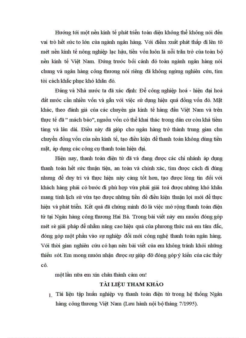 image for page Một số giải pháp nhằm nâng cao chất lượng công tác thanh toán điện tử tại ngân hàng công thương Hai Bà Trưng