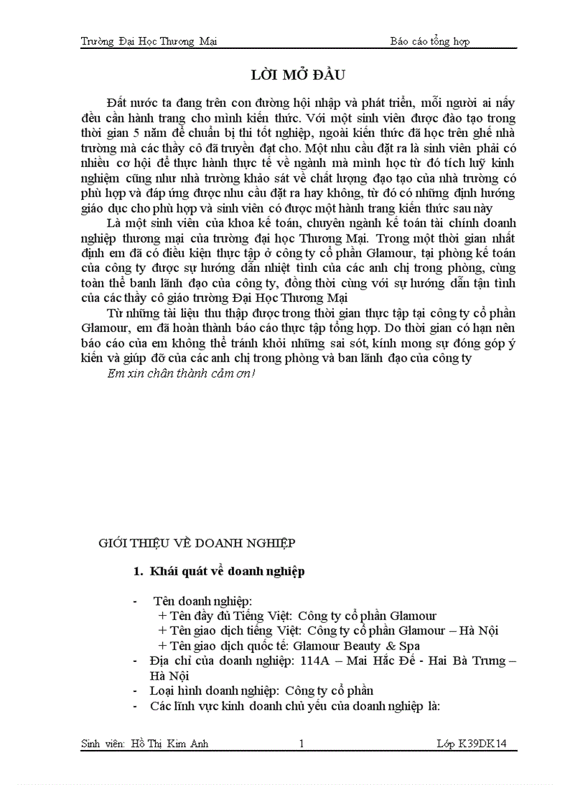 Báo cáo thực tập tổng hợp về công ty cổ phần Glamour