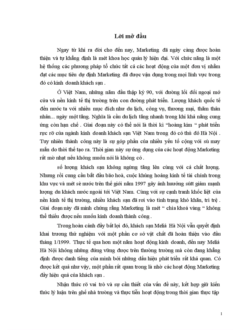 image for page Thực trạng và một số kiến nghị về hoạt động Marketing trong kinh doanh tại khách sạn Meliá Hà Nội