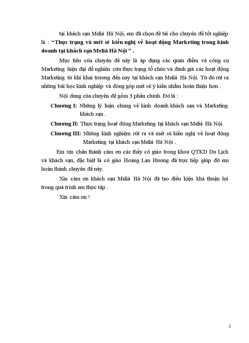 image for page Thực trạng và một số kiến nghị về hoạt động Marketing trong kinh doanh tại khách sạn Meliá Hà Nội