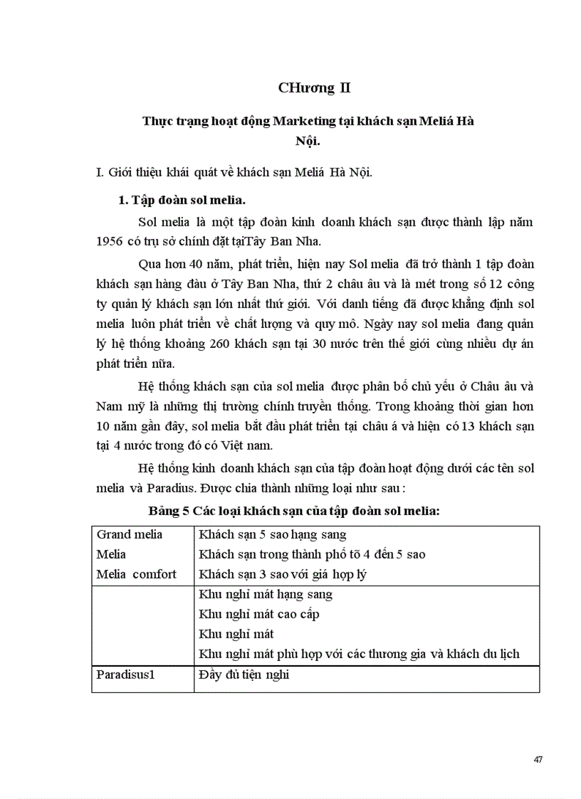 image for page Thực trạng và một số kiến nghị về hoạt động Marketing trong kinh doanh tại khách sạn Meliá Hà Nội