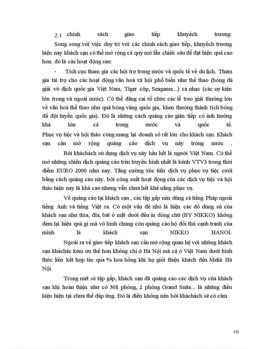 image for page Thực trạng và một số kiến nghị về hoạt động Marketing trong kinh doanh tại khách sạn Meliá Hà Nội