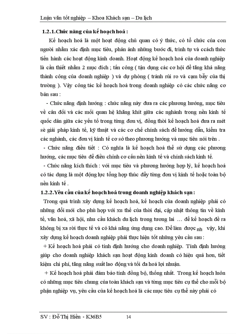 image for page Hoàn thiện công tác kế hoạch hoá hoạt động kinh doanh tại khách sạn Hoà Bình