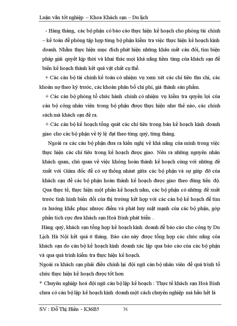 image for page Hoàn thiện công tác kế hoạch hoá hoạt động kinh doanh tại khách sạn Hoà Bình