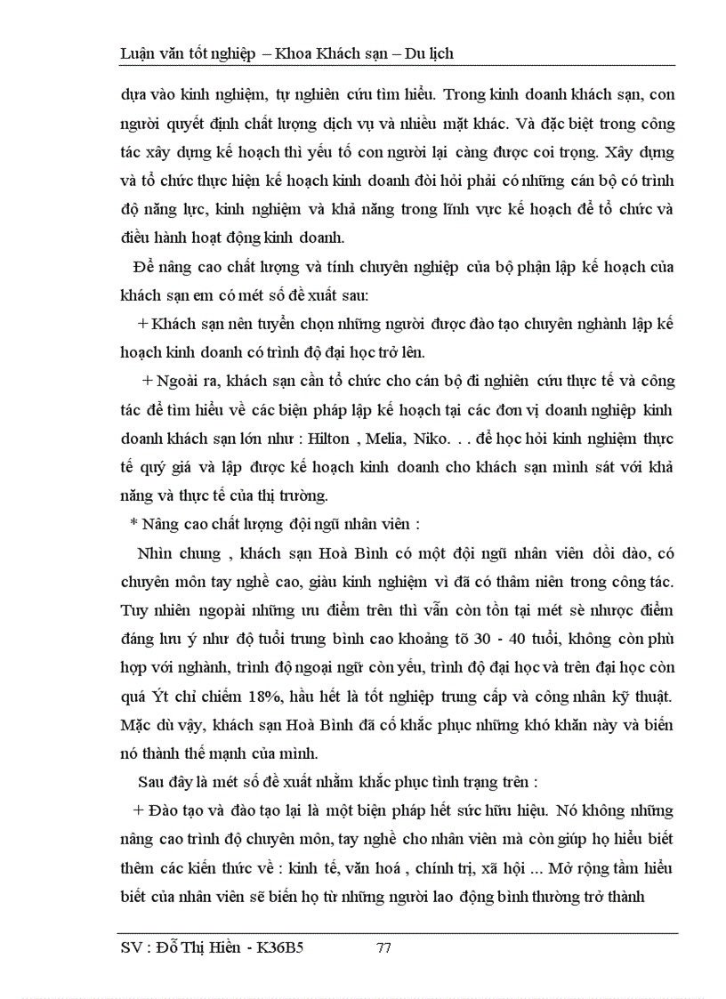 image for page Hoàn thiện công tác kế hoạch hoá hoạt động kinh doanh tại khách sạn Hoà Bình