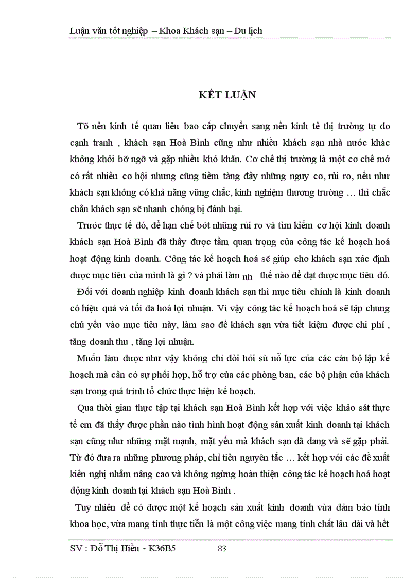 image for page Hoàn thiện công tác kế hoạch hoá hoạt động kinh doanh tại khách sạn Hoà Bình