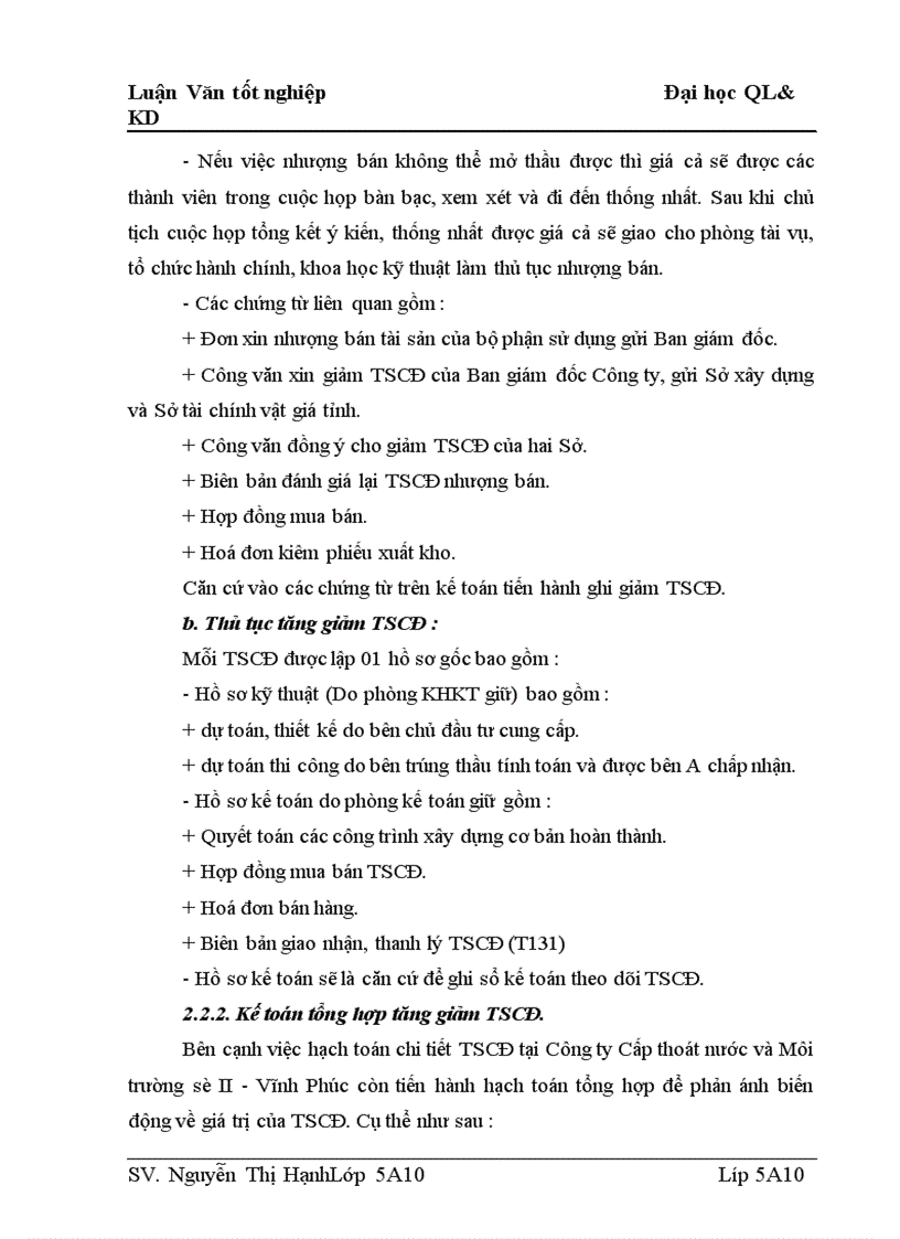 image for page Tổ chức kế toán và phân tích tình hình trang bị và sử dụng TSCĐ ở Công ty Cấp thoát nước và Môi trường số II - Vĩnh Phúc