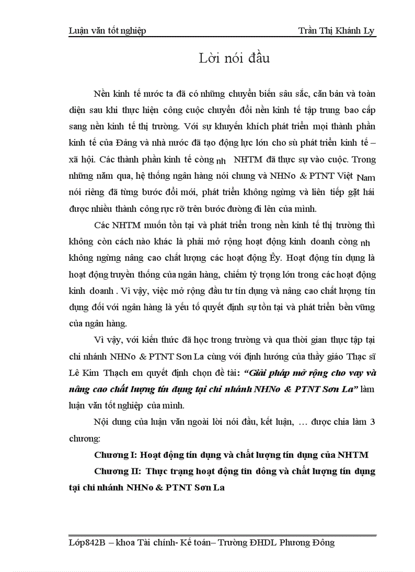 image for page Giải pháp mở rộng cho vay và nâng cao chất lượng tín dụng tại chi nhánh NHNo&PTNT Sơn La