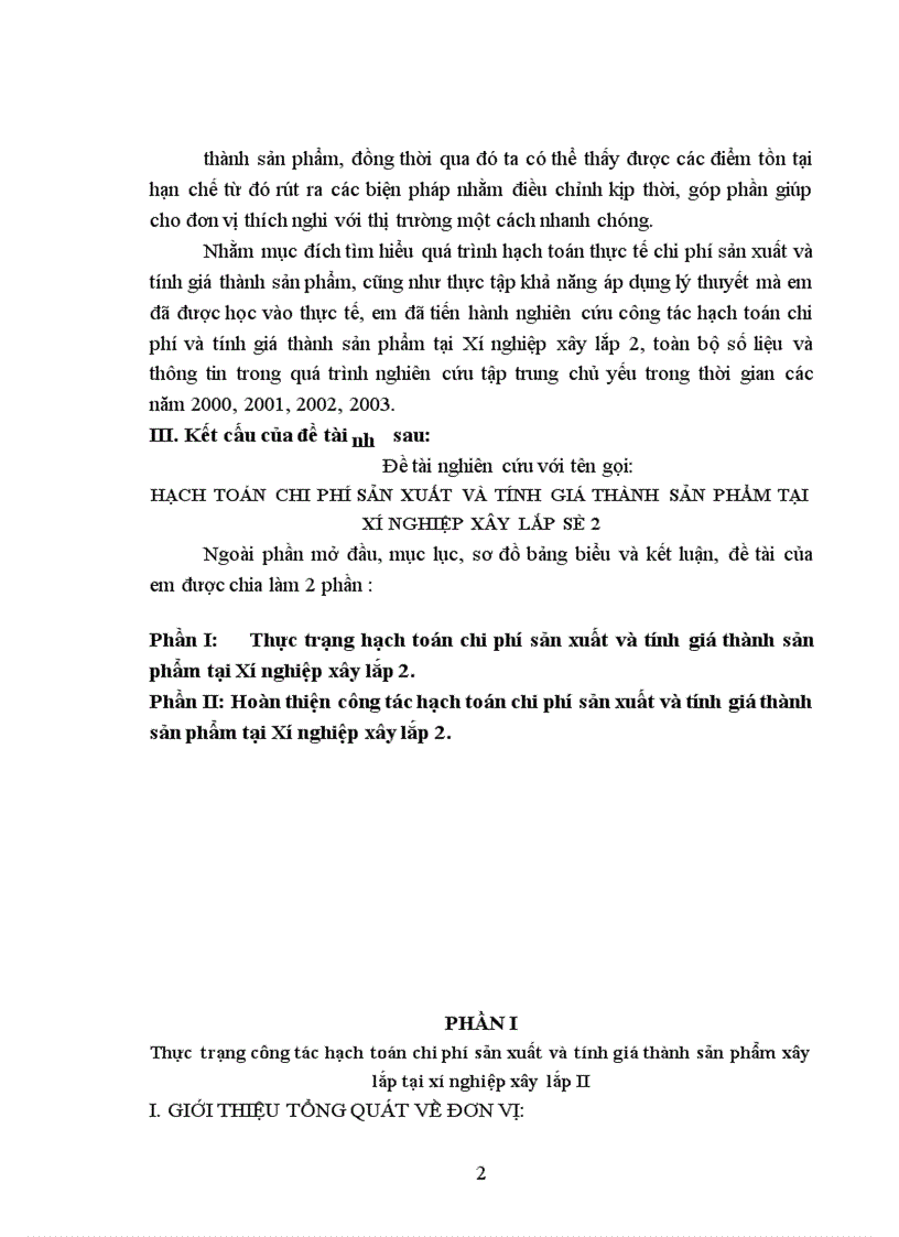 Kế toán chi phí sản xuất và tính giá thành sản phẩm Tại Xí nghiệp xây lắp số 2