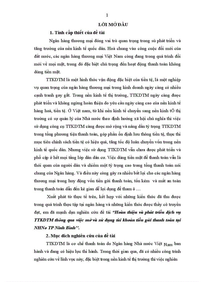 image for page Hoàn thiện và phát triển dịch vụ TTKDTM thông qua việc mở và sử dụng tài khoản tiền gửi thanh toán tại NHNo TP Ninh Bình