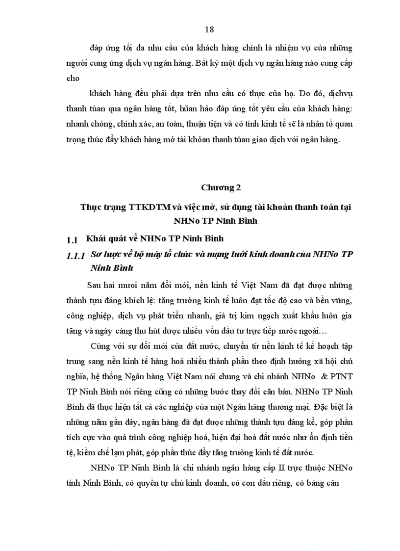 image for page Hoàn thiện và phát triển dịch vụ TTKDTM thông qua việc mở và sử dụng tài khoản tiền gửi thanh toán tại NHNo TP Ninh Bình