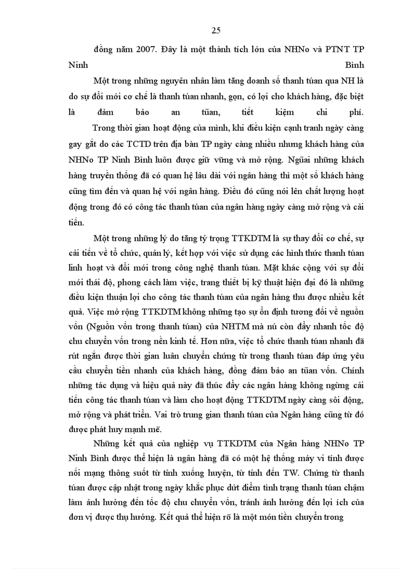 image for page Hoàn thiện và phát triển dịch vụ TTKDTM thông qua việc mở và sử dụng tài khoản tiền gửi thanh toán tại NHNo TP Ninh Bình