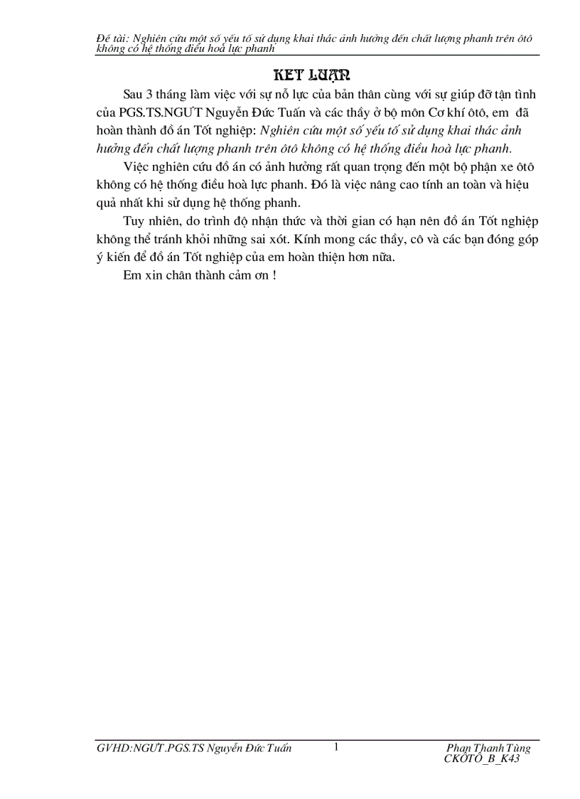 image for page Nghiên cứu một số yếu tố sử dụng khai thác ảnh hưởng đến chất lượng phanh trên ôtô không có hệ thống điều hoà lực phanh