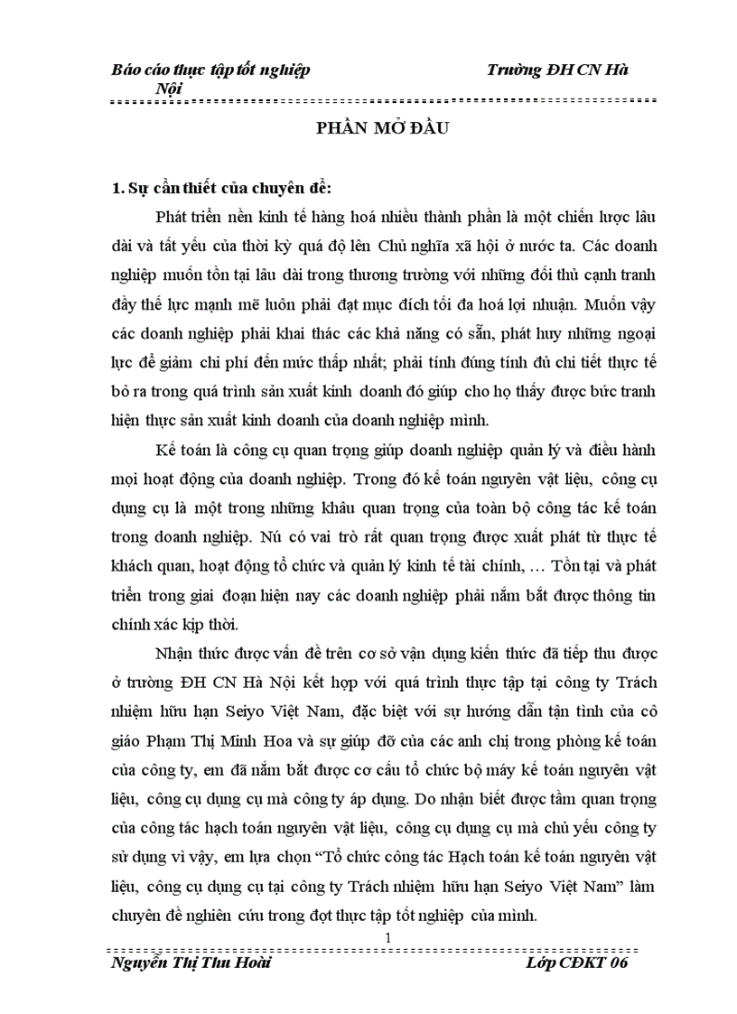 image for page Tổ chức công tác Hạch toán kế toán nguyên vật liệu, công cụ dụng cụ tại công ty Trách nhiệm hữu hạn Seiyo Việt Nam