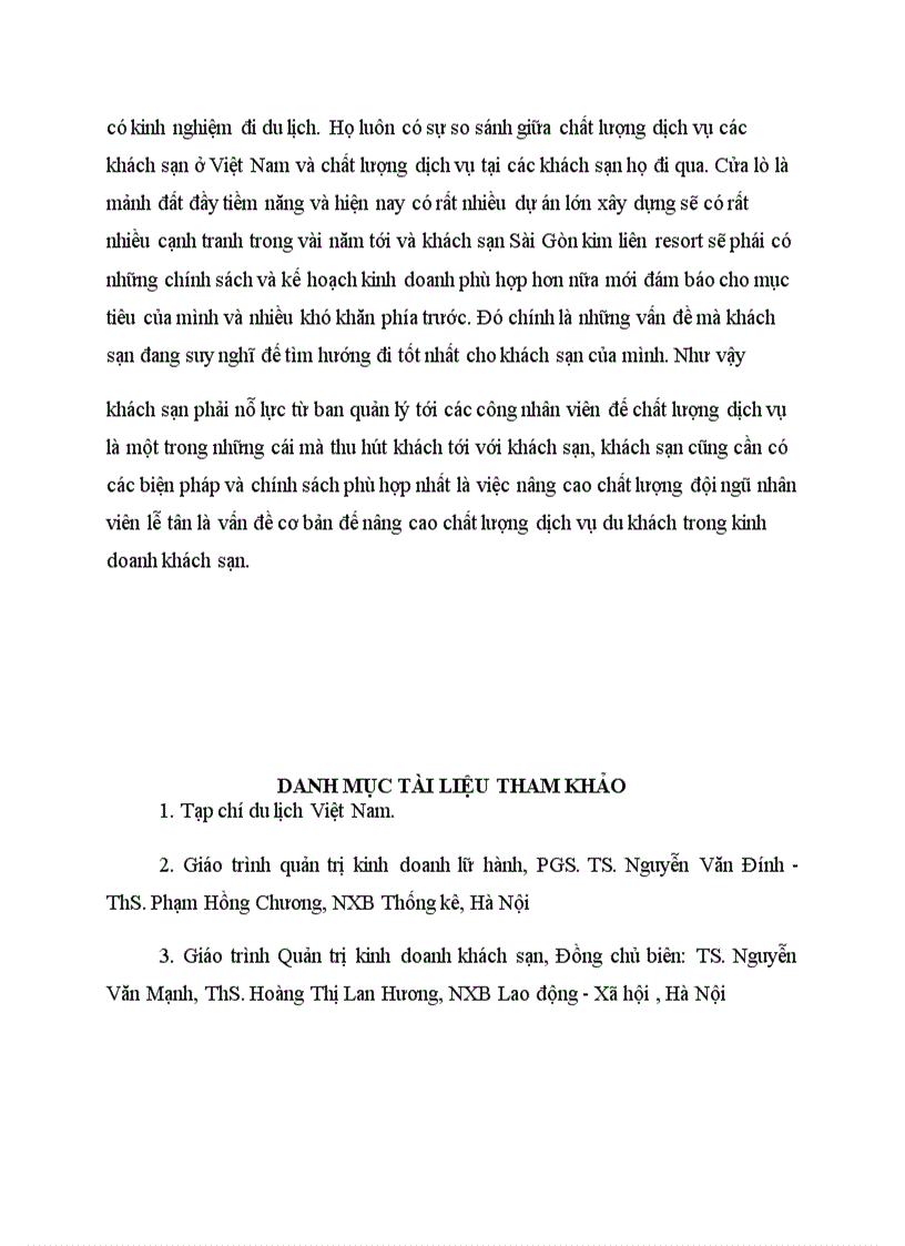 image for page Một số giải pháp nâng cao chất lượng dịch vụ của bộ phận lễ tân trong khách sạn sài gòn kim liên resort