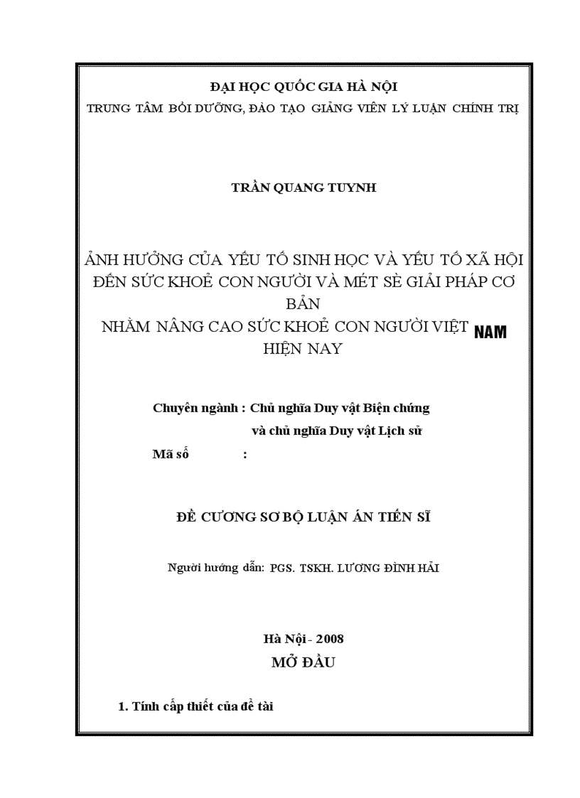 image for page Ảnh hưởng của yếu tố sinh học và yếu tố xã hội đến sức khoẻ con người và một số giải pháp cơ bản nhằm nâng cao sức khoẻ con người Việt Nam hiện nay