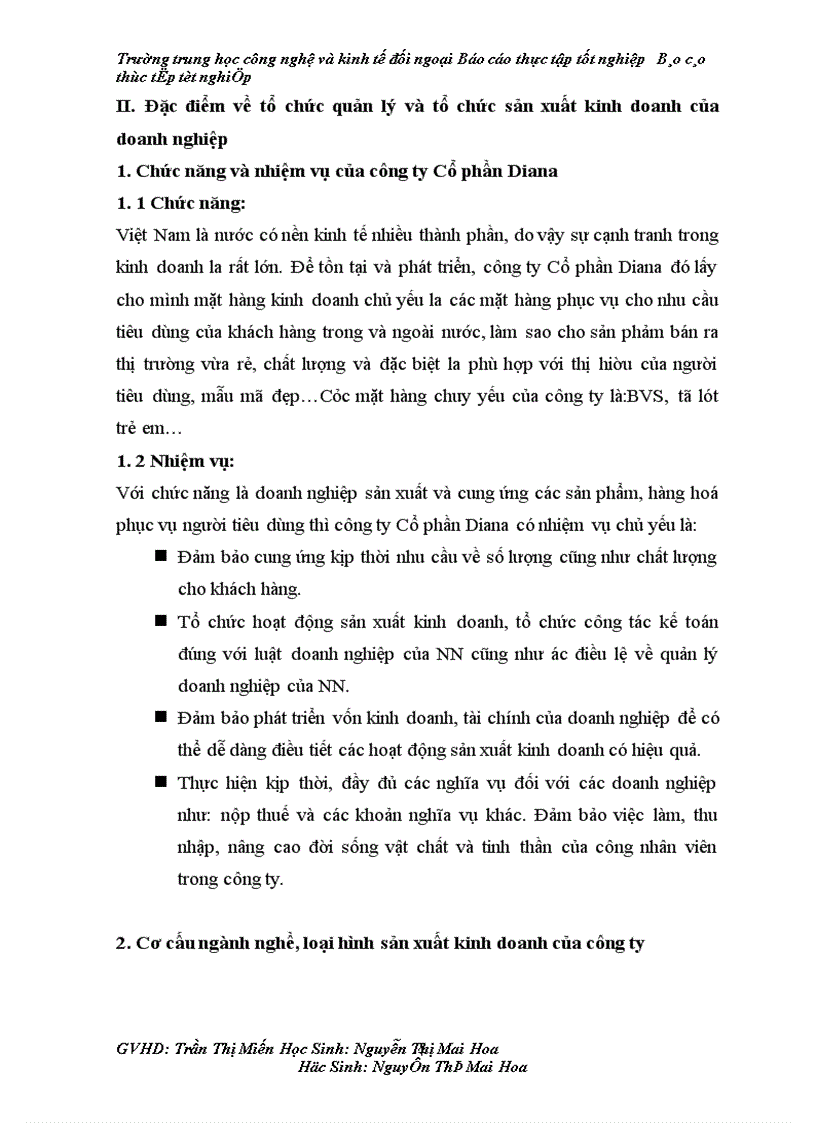 image for page Báo cáo về công ty Cổ phần Diana.