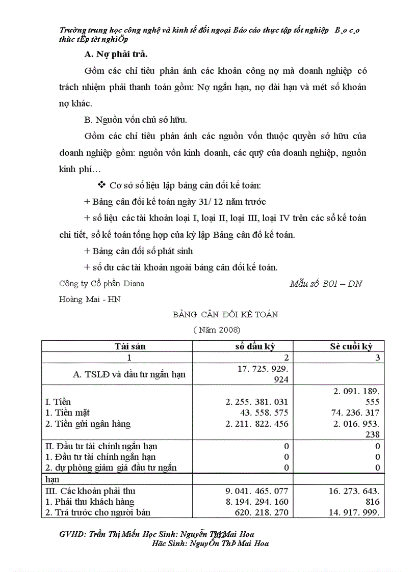 image for page Báo cáo về công ty Cổ phần Diana.