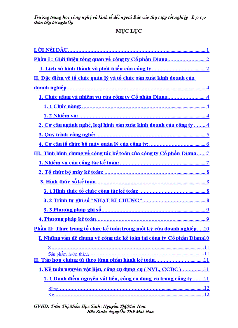 image for page Báo cáo về công ty Cổ phần Diana.