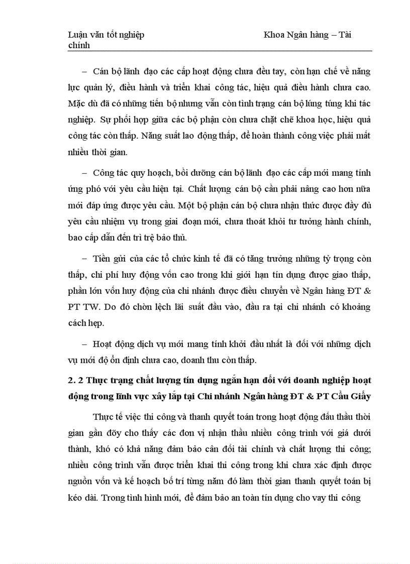 image for page Nâng cao chất lượng tín dụng ngắn hạn đối với doanh nghiệp hoạt động trong lĩnh vực xây lắp tại Chi nhánh Ngân hàng Đầu tư và Phát triển Cầu Giấy